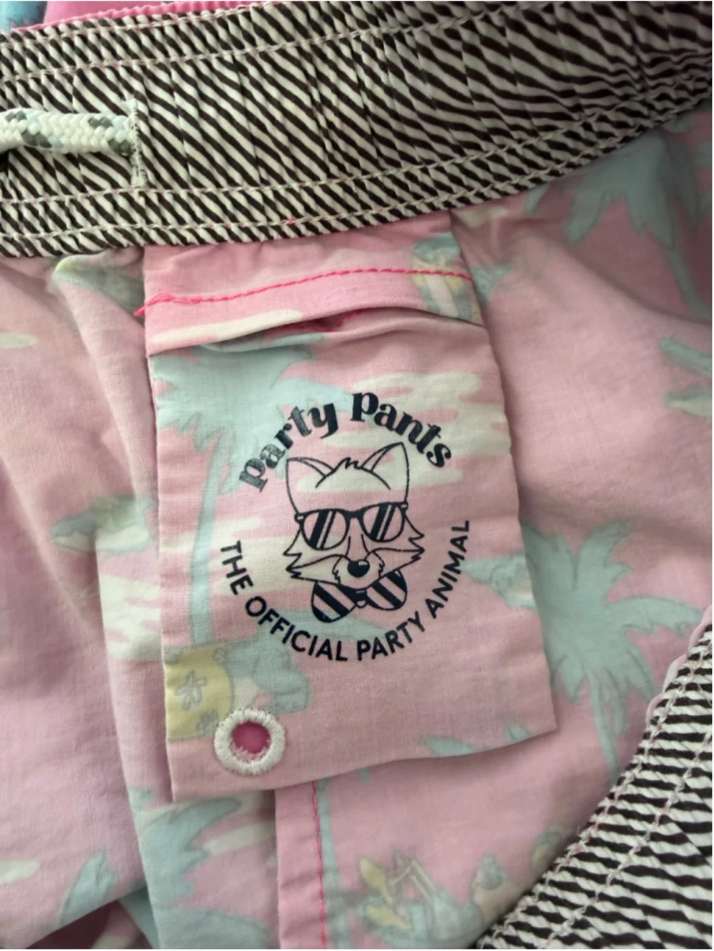 Party Pants Pink Tropical Alligator & Flamingo Swim Trunks – Men’s Medium